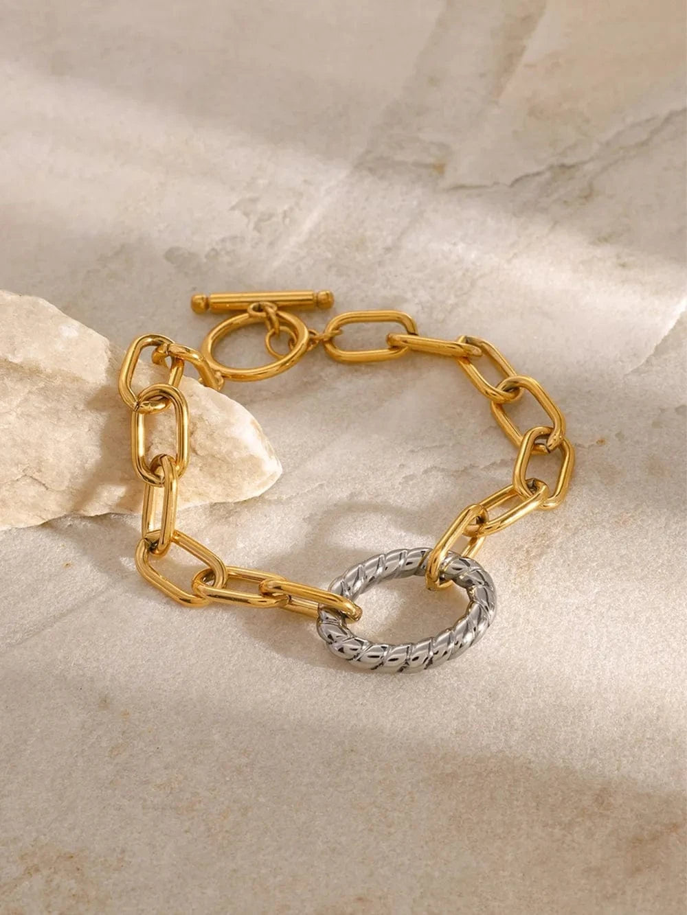 Two-Tone Stainless Steel Chain Bracelet - Fashorio