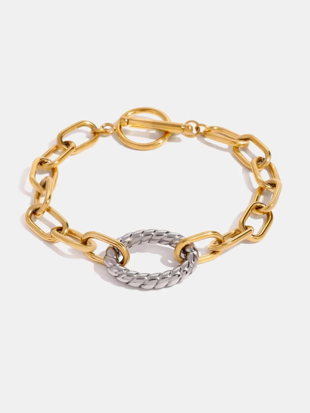 Two-Tone Stainless Steel Chain Bracelet Gold One Size - Fashorio