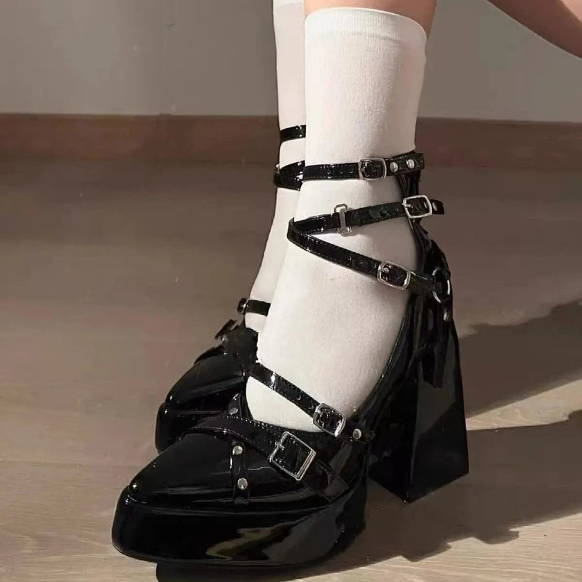 Gothic Platform Pumps with Multiple Buckle Straps - Fashorio
