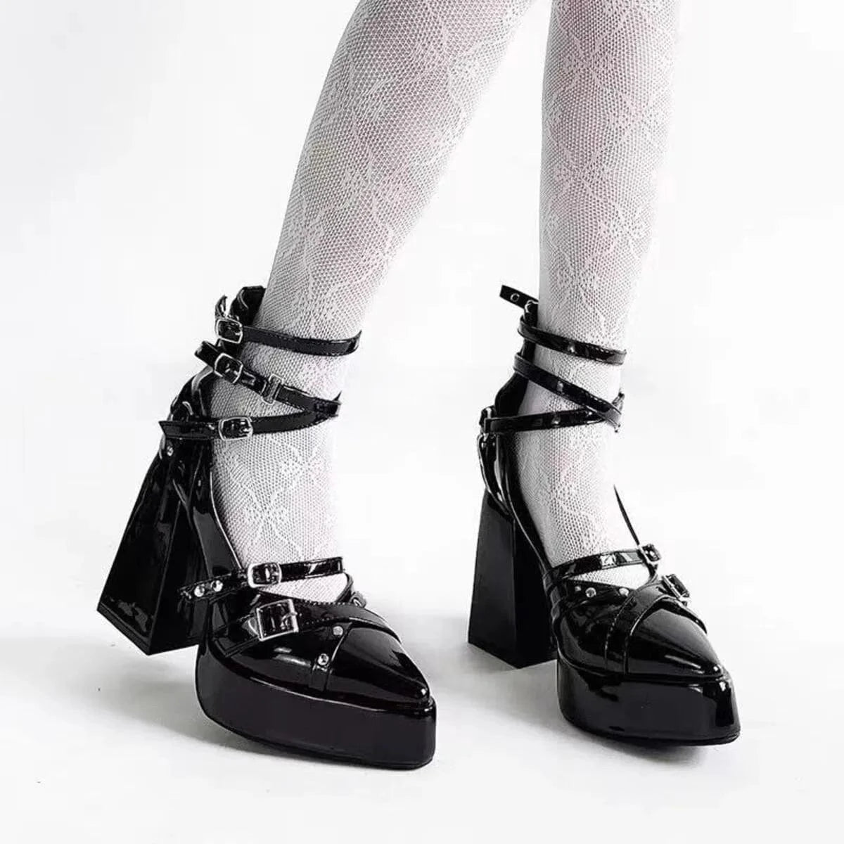 Gothic Platform Pumps with Multiple Buckle Straps - Fashorio