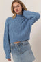 HYFVE Cable-Knit Mock Neck Dropped Shoulder Sweater Gray Blue - Fashorio