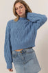 HYFVE Cable-Knit Mock Neck Dropped Shoulder Sweater Gray Blue - Fashorio
