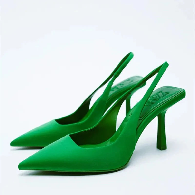 Point Toe Slingback Pumps Green - Fashorio