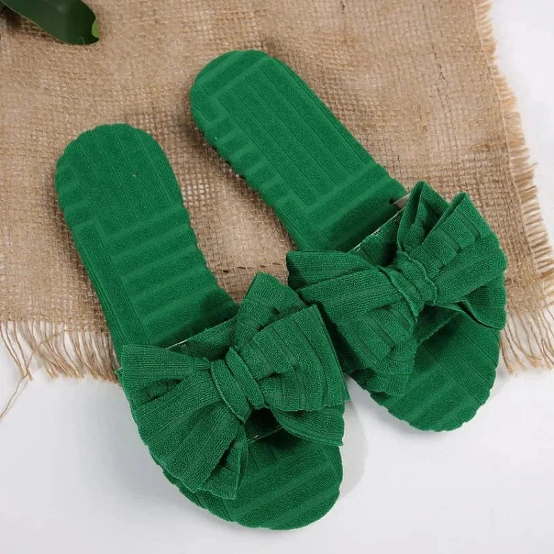 Bow Knot Open Toe Slippers Green - Fashorio