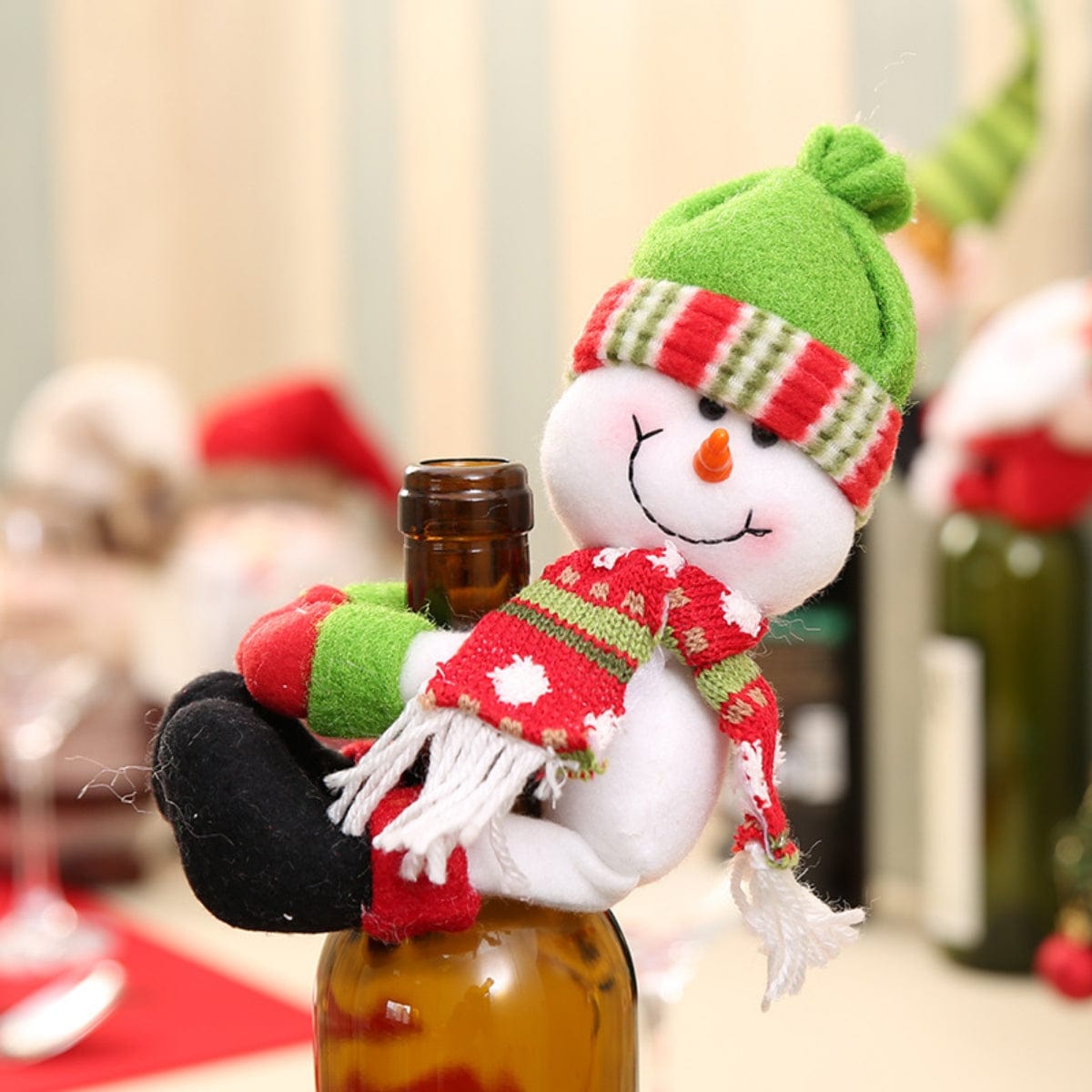 Christmas Gnome Wine Bottle Decoration Green One Size - Fashorio