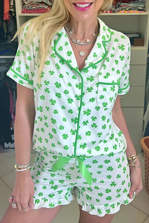 Fashorio Green / S Lucky Clover Shirt and Shorts Lounge Set