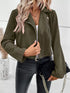 Suede Moto Jacket with Zip Detail Green - Fashorio
