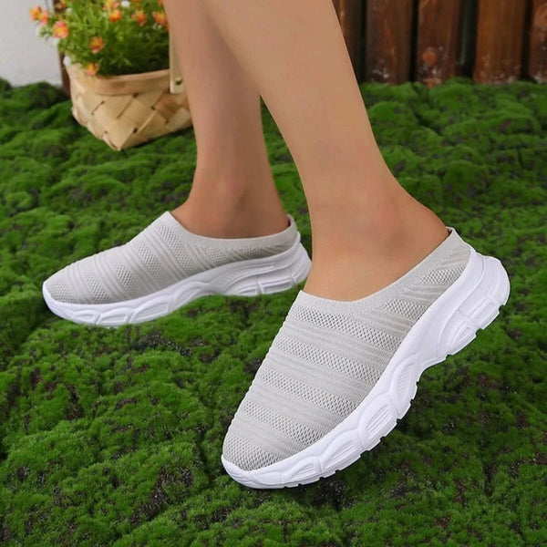 Breathable Mesh Round Toe Slip-Ons Grey - Fashorio