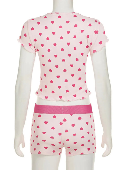 Fashorio Heart Print Top and Shorts Loungewear Set