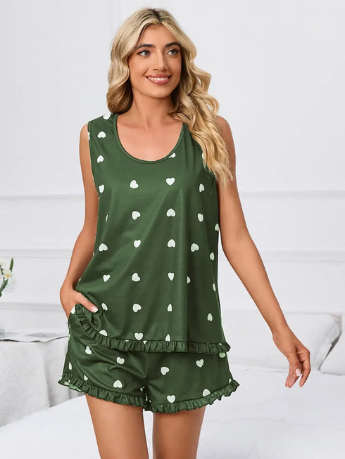 Fashorio Heart Scoop Neck Tank and Shorts Lounge Set