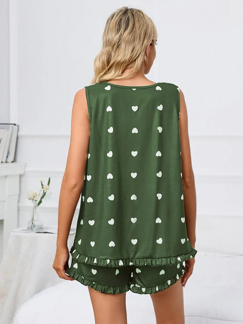 Fashorio Heart Scoop Neck Tank and Shorts Lounge Set