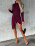 Fashorio Heathered Mock Neck Long Sleeve Mini Dress