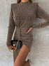 Fashorio Heathered Mock Neck Long Sleeve Mini Dress