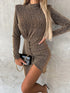 Fashorio Heathered Mock Neck Long Sleeve Mini Dress