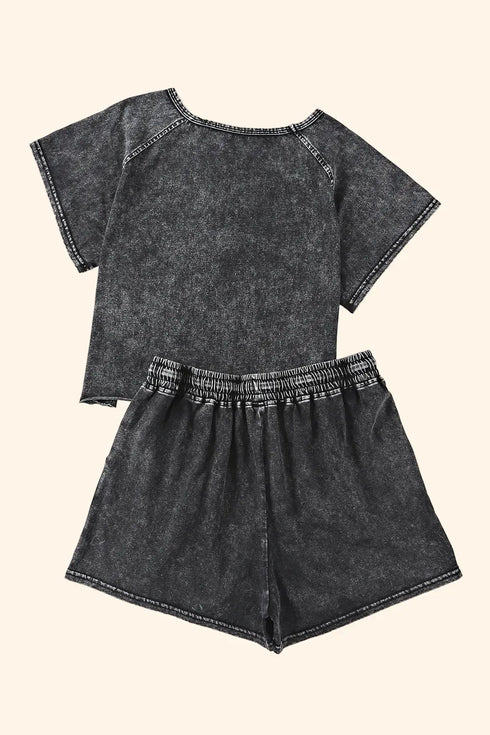 Fashorio Heathered Round Neck Top and Shorts Lounge Set