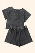 Fashorio Heathered Round Neck Top and Shorts Lounge Set