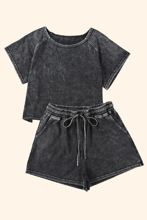 Fashorio Heathered Round Neck Top and Shorts Lounge Set