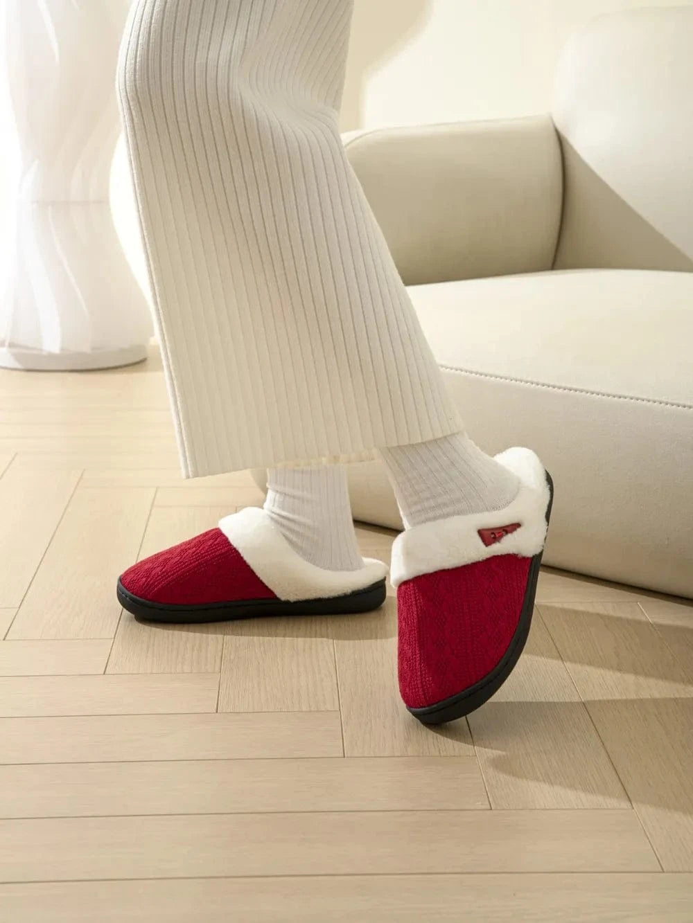 Horn Buckle Furry Texture Flat Slippers - Fashorio