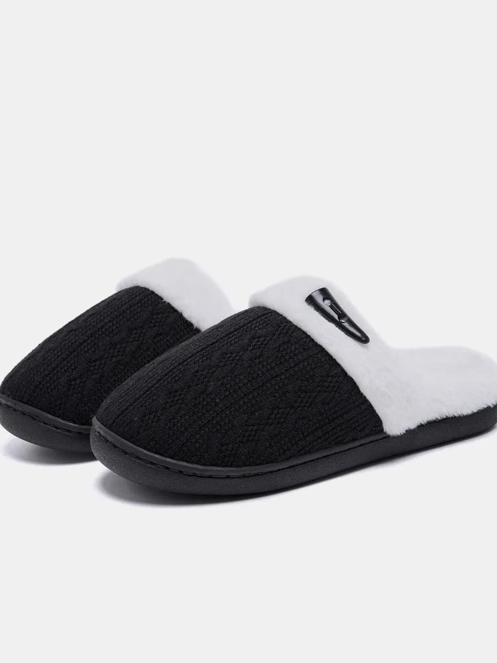 Horn Buckle Furry Texture Flat Slippers - Fashorio