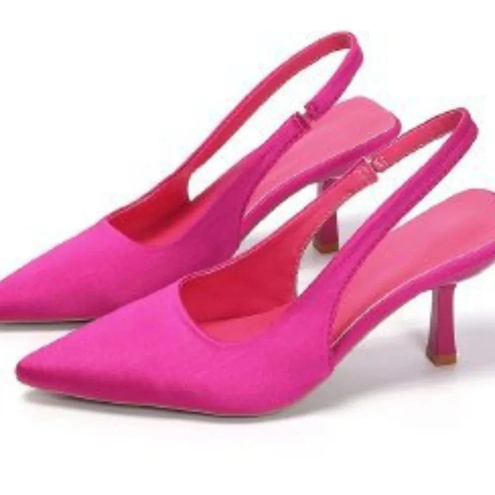 Point Toe Kitten Heel Slingback Pumps Hot Pink - Fashorio