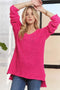 ADORA High-Low Side Slit V-Neck Sweater Hot Pink - Fashorio