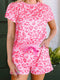 Fashorio Hot Pink / S Leopard Round Neck Top and Shorts Lounge Set