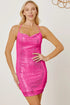 Fashorio Hot Pink / S Sequin Spaghetti Strap Mini Wrap Dress