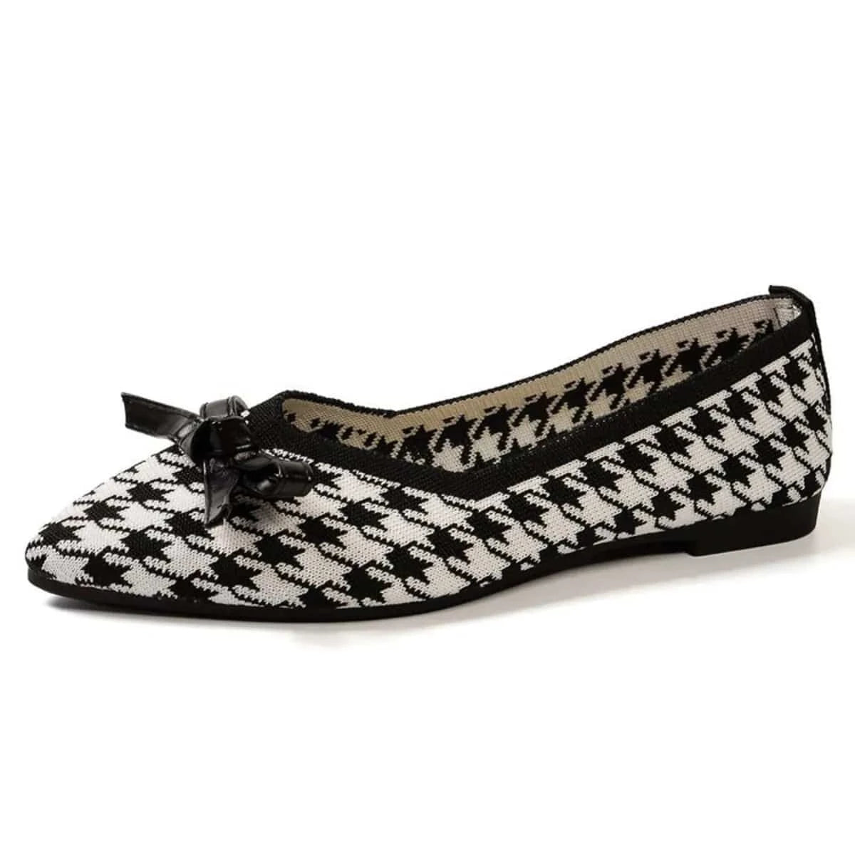 Houndstooth Point Toe Flats Slip-Ons - Fashorio