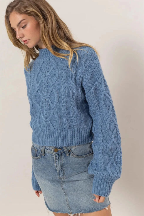 HYFVE Cable-Knit Mock Neck Dropped Shoulder Sweater - Fashorio