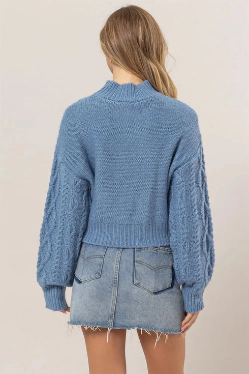HYFVE Cable-Knit Mock Neck Dropped Shoulder Sweater - Fashorio