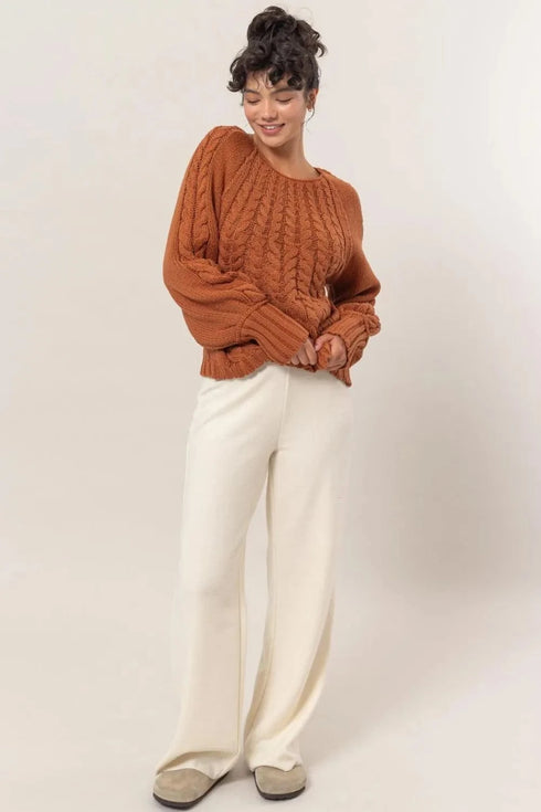 HYFVE Cable-Knit Round Neck Raglan Sleeve Sweater - Fashorio