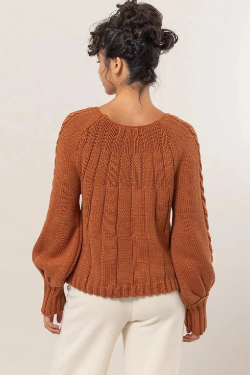 HYFVE Cable-Knit Round Neck Raglan Sleeve Sweater - Fashorio