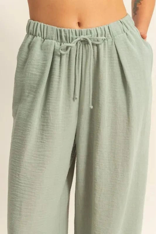 HYFVE Elasticized Waist Wide Leg Pants - Fashorio