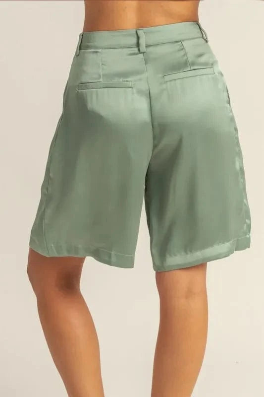 HYFVE High-Waist Pleated Satin Shorts - Fashorio