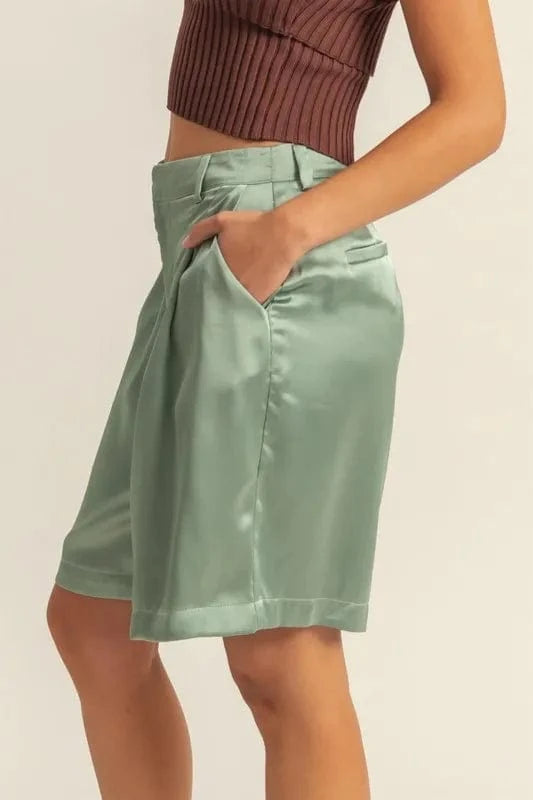 HYFVE High-Waist Pleated Satin Shorts - Fashorio