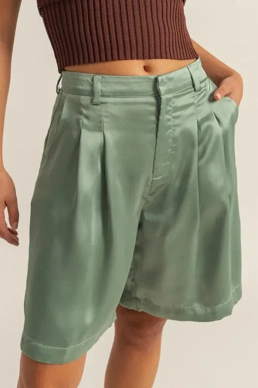 HYFVE High-Waist Pleated Satin Shorts - Fashorio