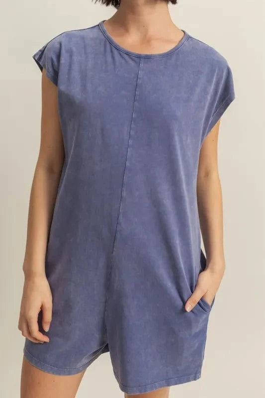 HYFVE Round Neck Cap Sleeve Relaxed Fit Breezy Romper - Fashorio