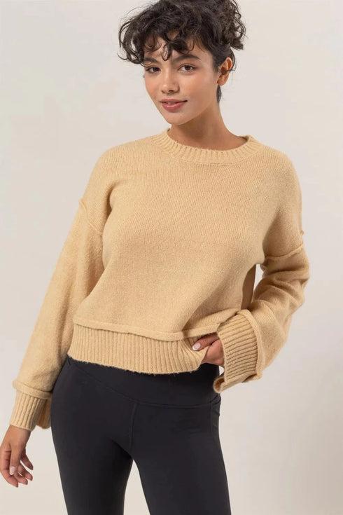HYFVE Round Neck Dropped Shoulder Ribbed Sweater - Fashorio