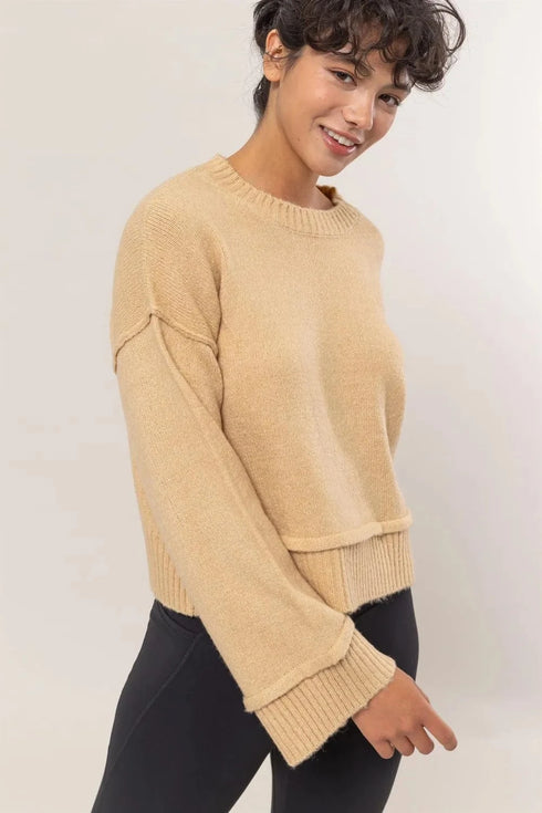 HYFVE Round Neck Dropped Shoulder Ribbed Sweater - Fashorio