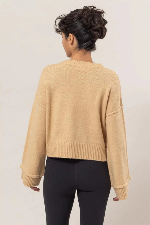 HYFVE Round Neck Dropped Shoulder Ribbed Sweater - Fashorio