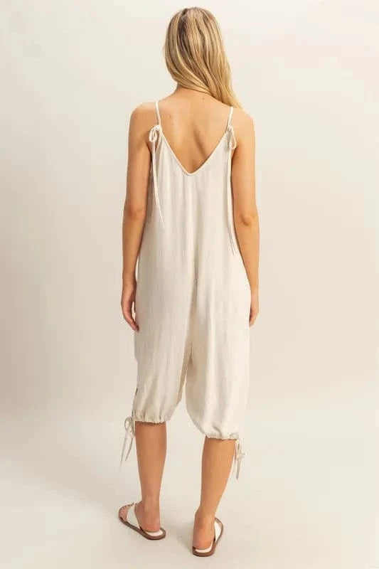 HYFVE V-Neck Pocket Detail Side Tie Hem Romper - Fashorio