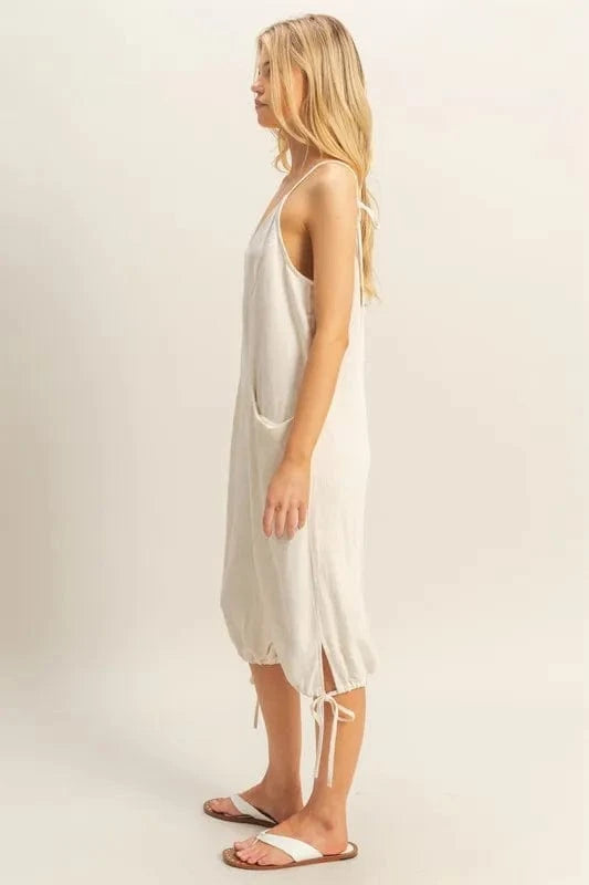 HYFVE V-Neck Pocket Detail Side Tie Hem Romper - Fashorio