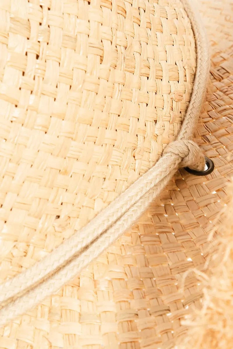 Fame Adjustable Strap Raw Hem Weave Hat - Fashorio