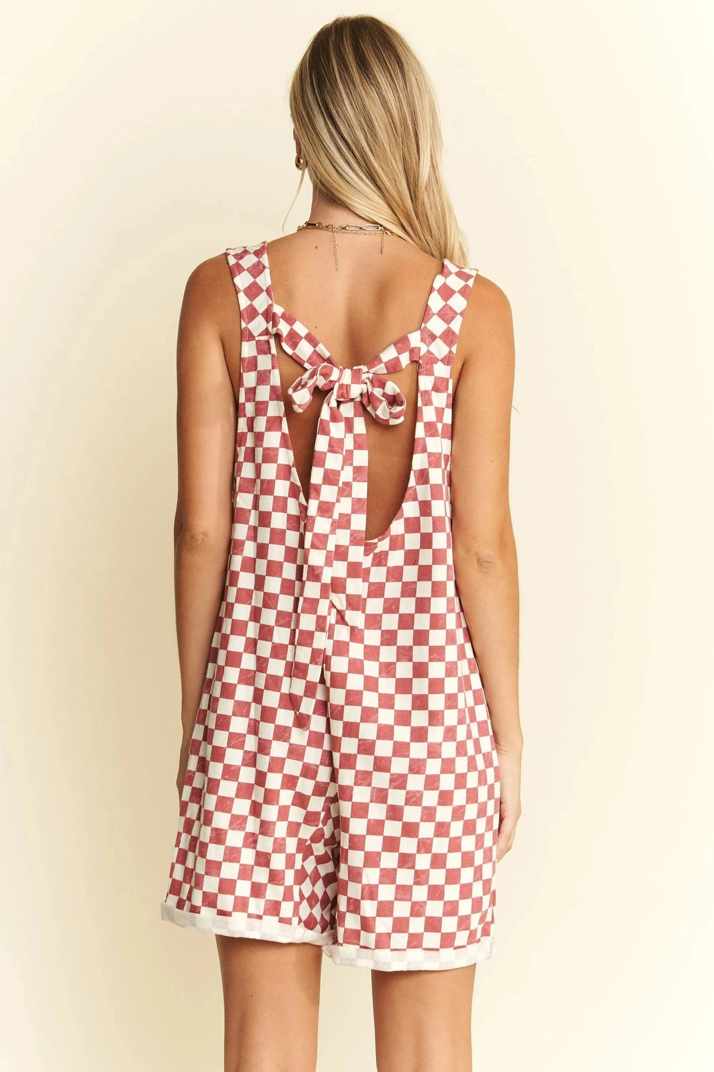 Jade By Jane Plus Size Back Tie Sleeveless Plaid Romper with Pockets - Fashorio