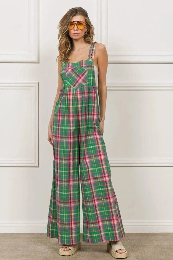 BiBi Multi Color Check Plaid Overall JADE PINK - Fashorio