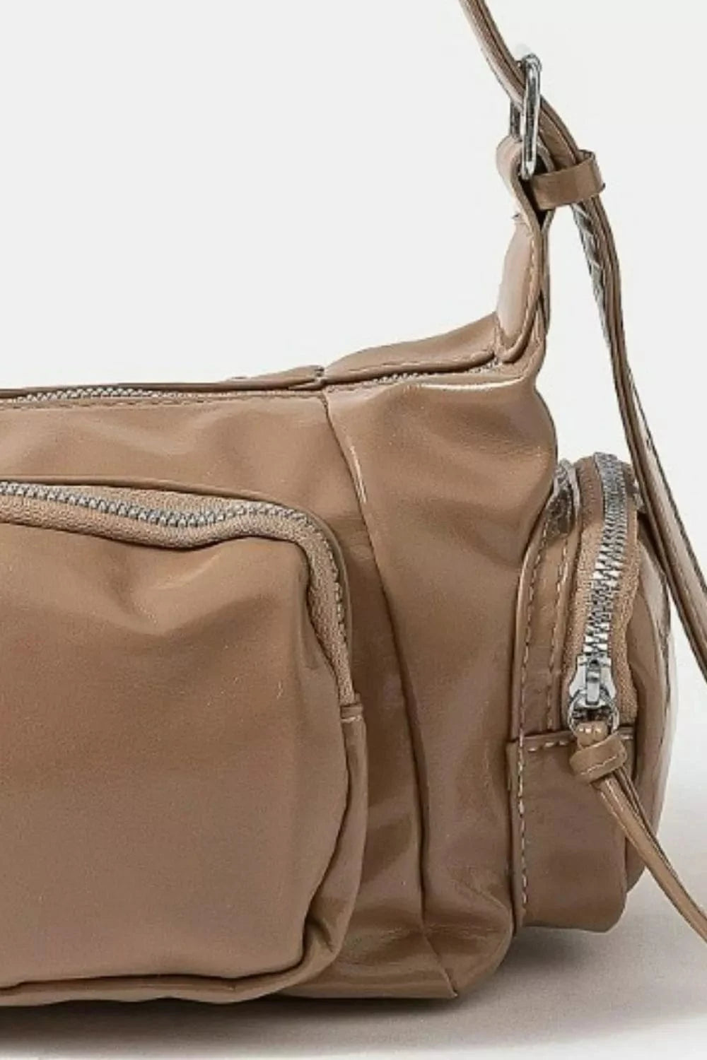 Fame Glossy Faux Leather Multi Pocket Hand Bag - Fashorio
