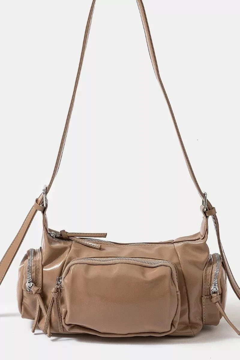 Fame Glossy Faux Leather Multi Pocket Hand Bag KA One Size - Fashorio