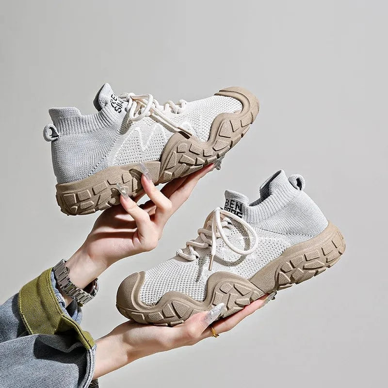 Contrast Mesh Platform Athletic Khaki - Fashorio