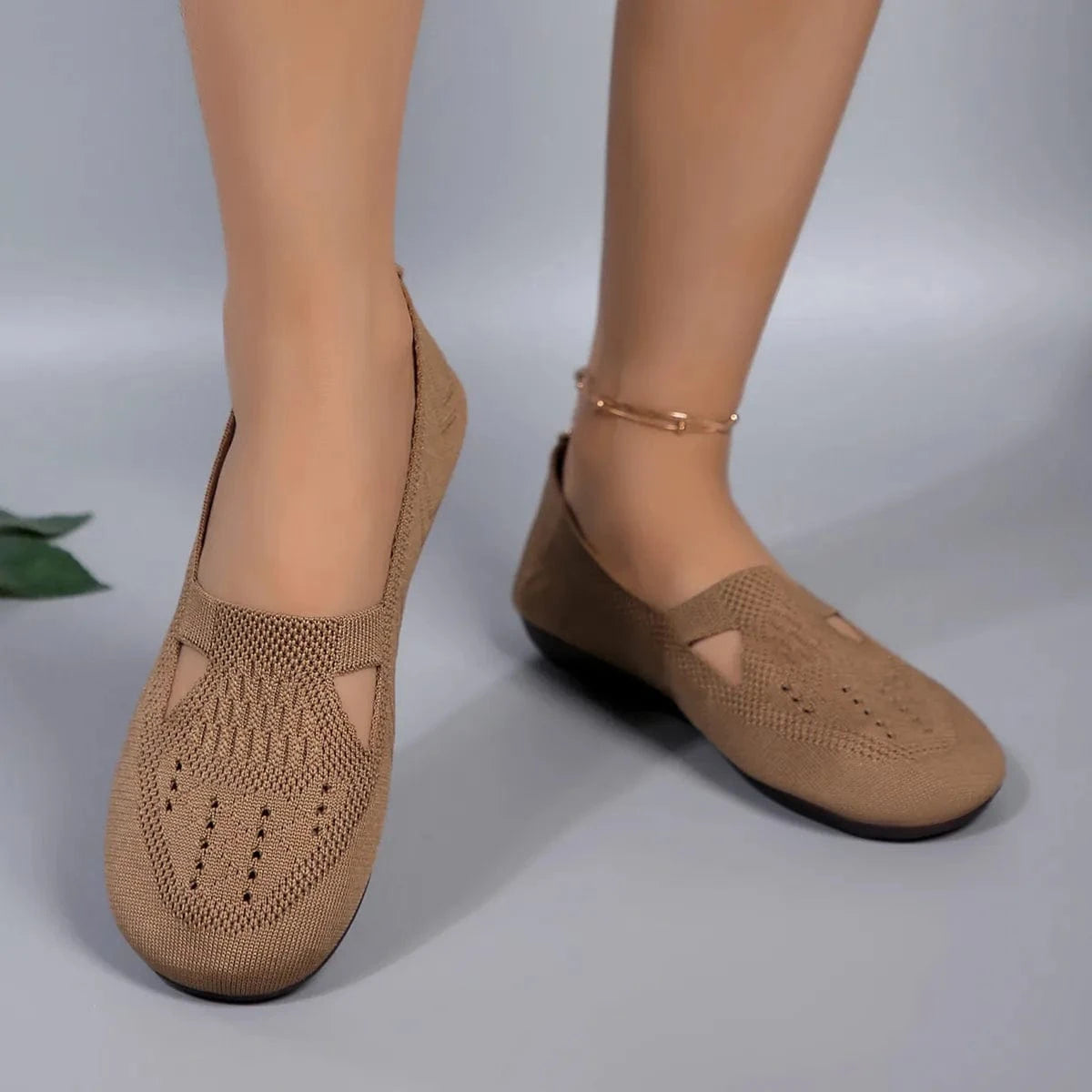 Cutout Mesh Slip Ons Khaki - Fashorio