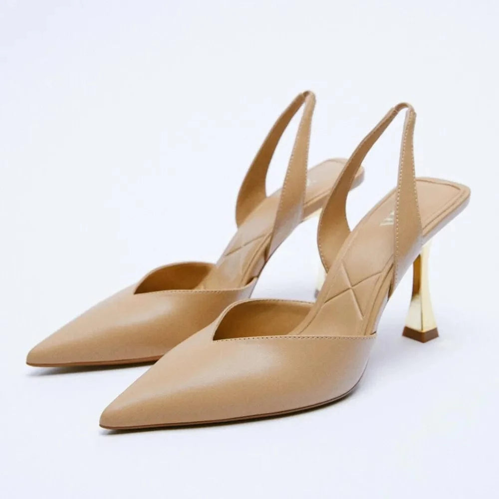 PU Leather Point Toe Stiletto Heel Pumps Khaki - Fashorio